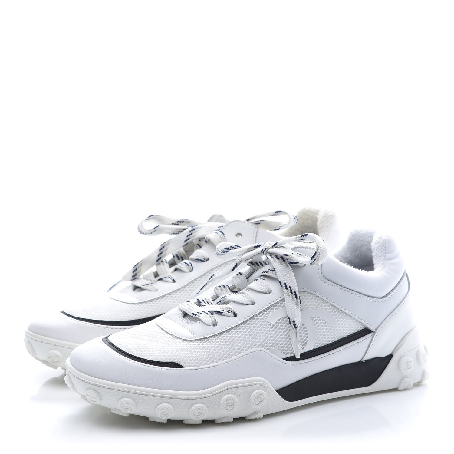 Chanel Lycra Womens CC Sneakers 37 White Black 1 of 9