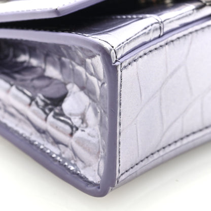 Balenciaga Metallic Calfskin Crocodile Embossed Hourglass Top Handle Bag Mini with Chain Lilac 7 of 8