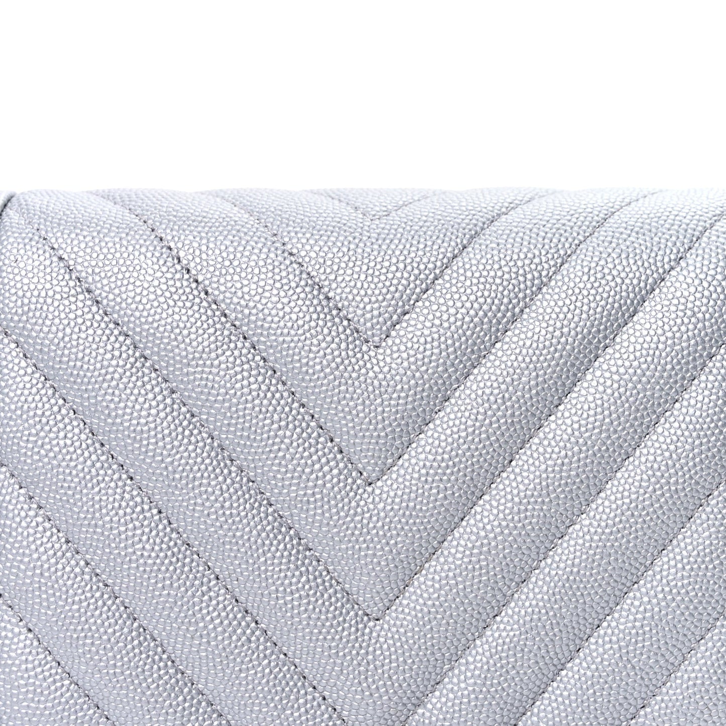 Metallic Caviar Chevron Quilted Vintage Mademoiselle Wallet On Chain WOC Silver