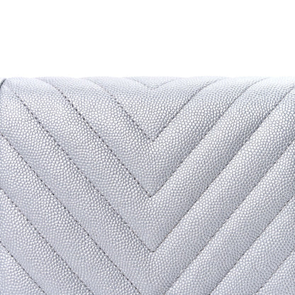 Chanel Metallic Caviar Chevron Quilted Vintage Mademoiselle Wallet On Chain WOC Silver 6 of 8