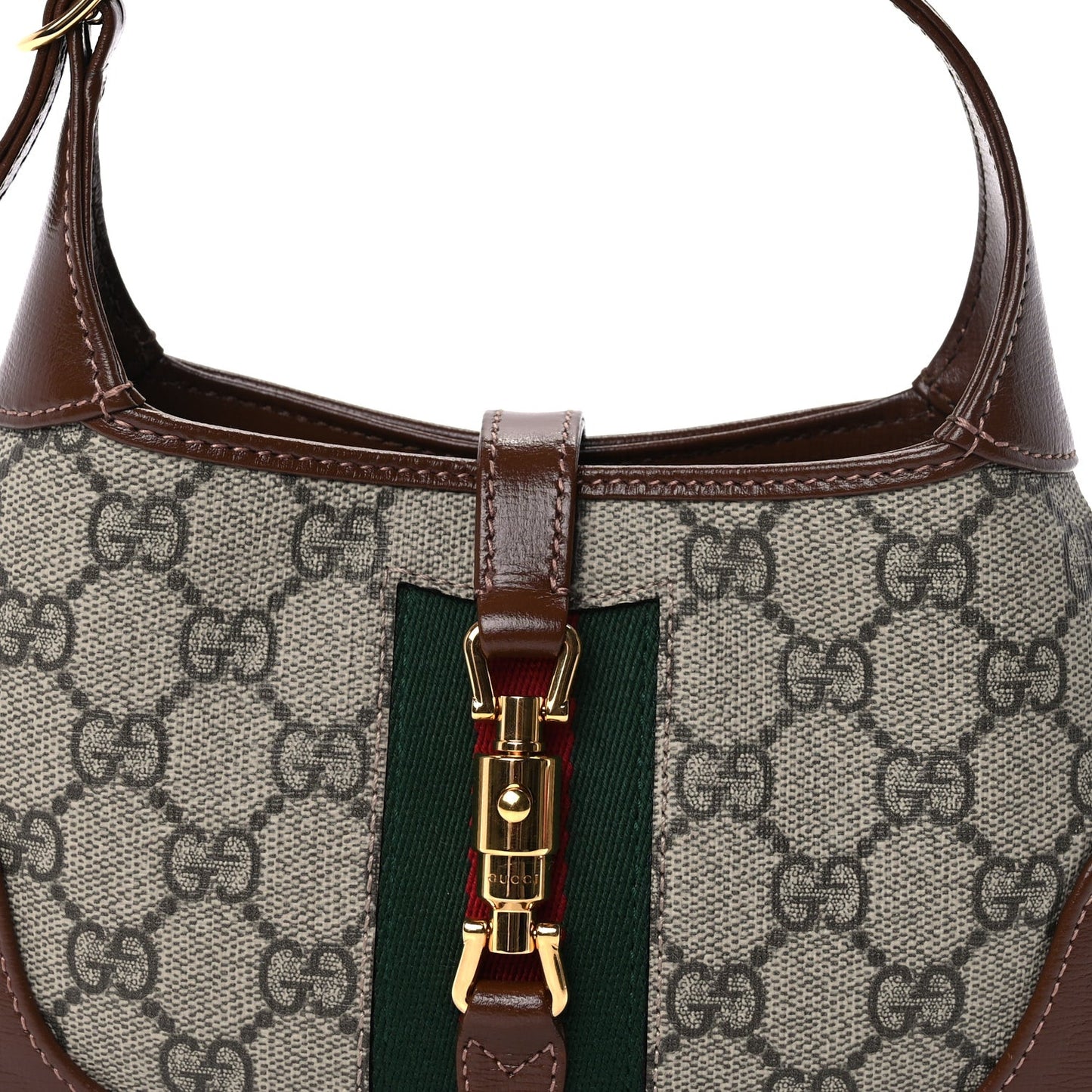 GG Supreme Monogram Azalea Calfskin Web Mini Jackie 1961 Hobo Beige Ebony Brown Sugar