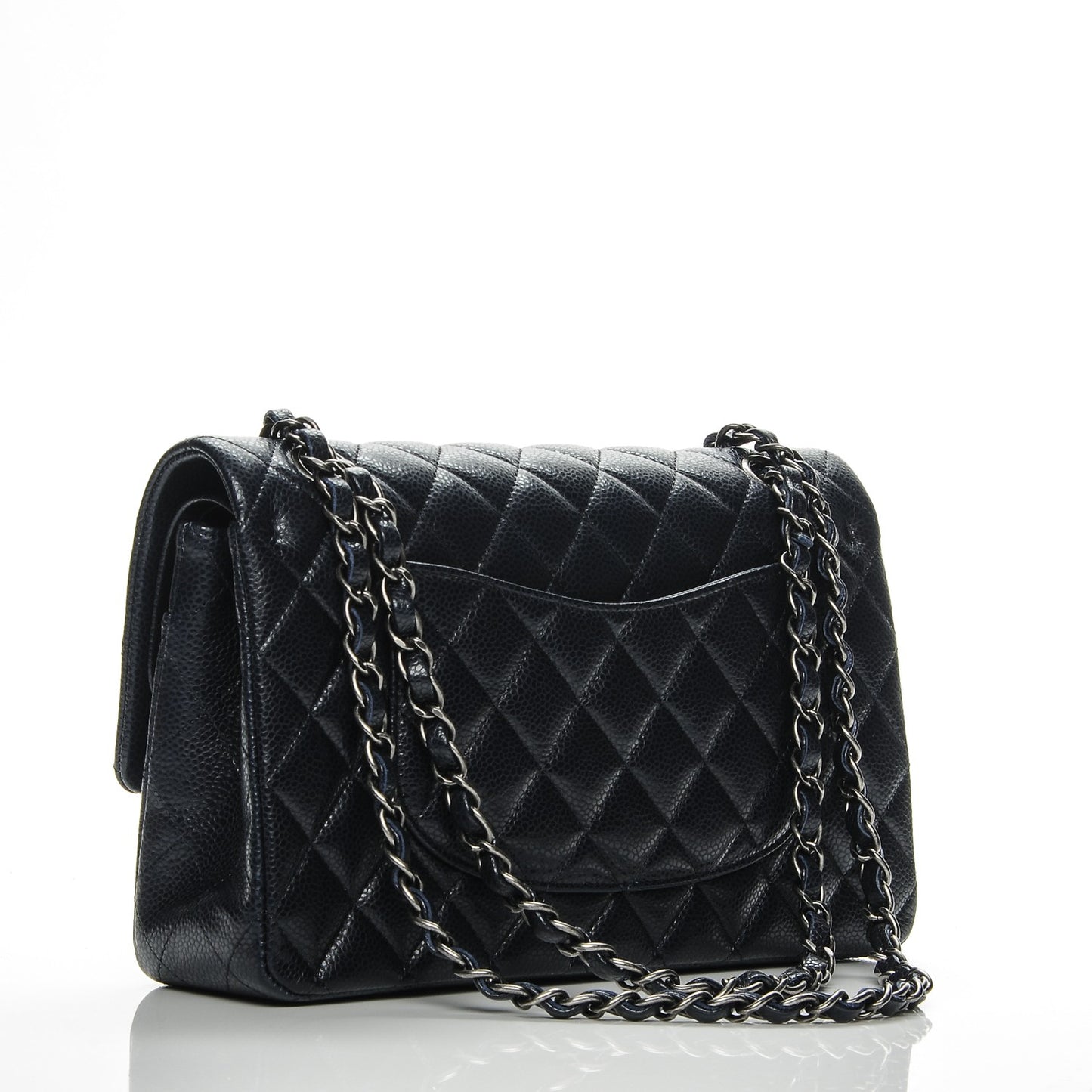 Caviar Quilted Medium Double Flap Navy