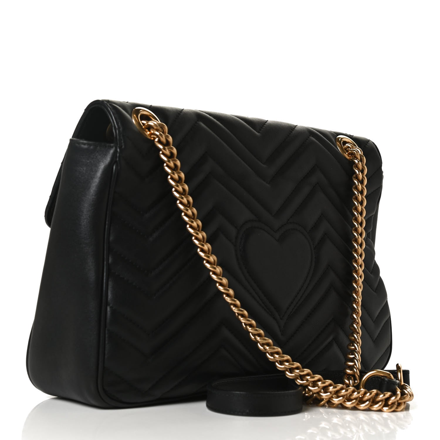 Gucci Calfskin Matelasse Medium GG Marmont Shoulder Bag Black 3 of 12