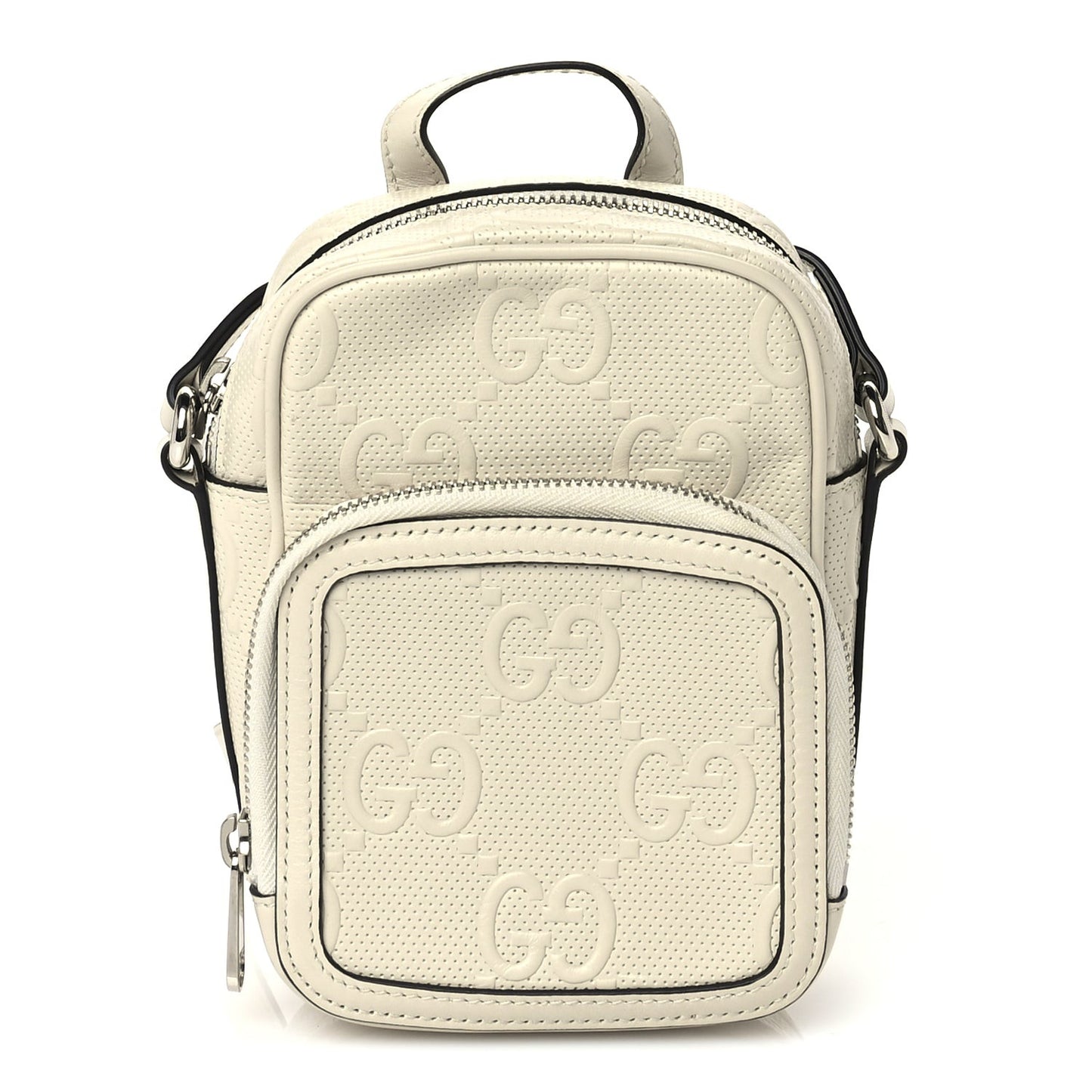 Calfskin GG Tennis Embossed Mini Double Zip Messenger Bag Mystic White