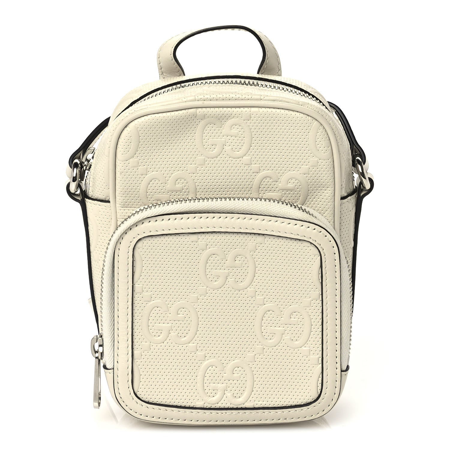 Gucci Calfskin GG Tennis Embossed Mini Double Zip Messenger Bag Mystic White 1 of 8