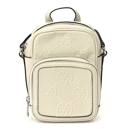 Gucci Calfskin GG Tennis Embossed Mini Double Zip Messenger Bag Mystic White 1 of 8