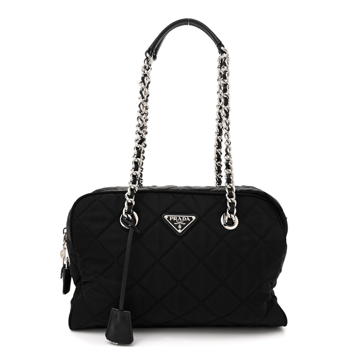 Nylon Tessuto Impuntu Quilted Shoulder Bag Black