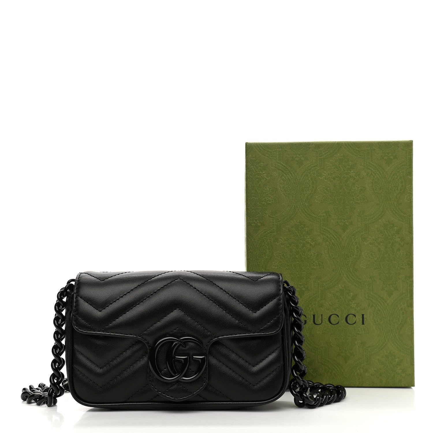 Gucci Calfskin Matelasse Monochrome GG Marmont Chain Belt Bag Black 11 of 11