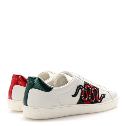 Gucci Calfskin Ayers Kingsnake Embroidered Mens Ace Sneakers 8 Green Red 5 of 7