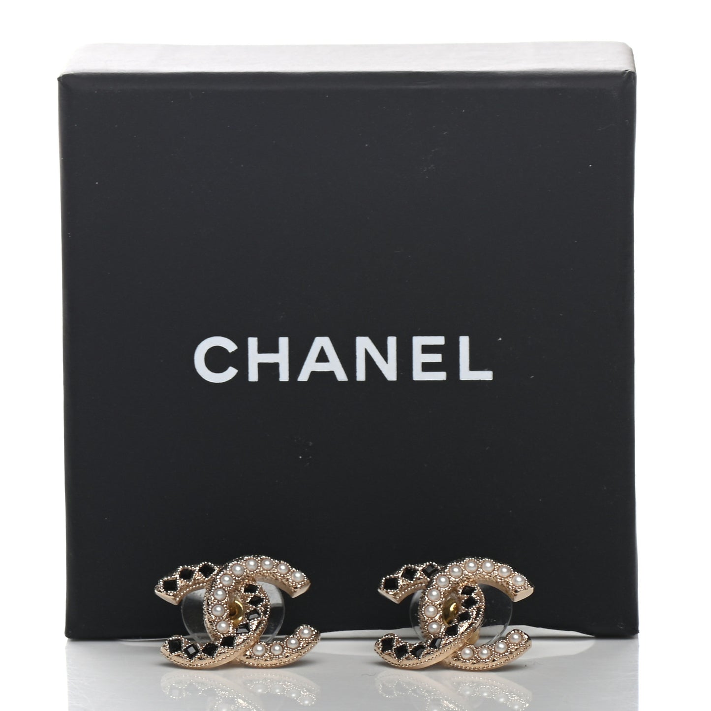 Resin Pearl CC Earrings Gold Black