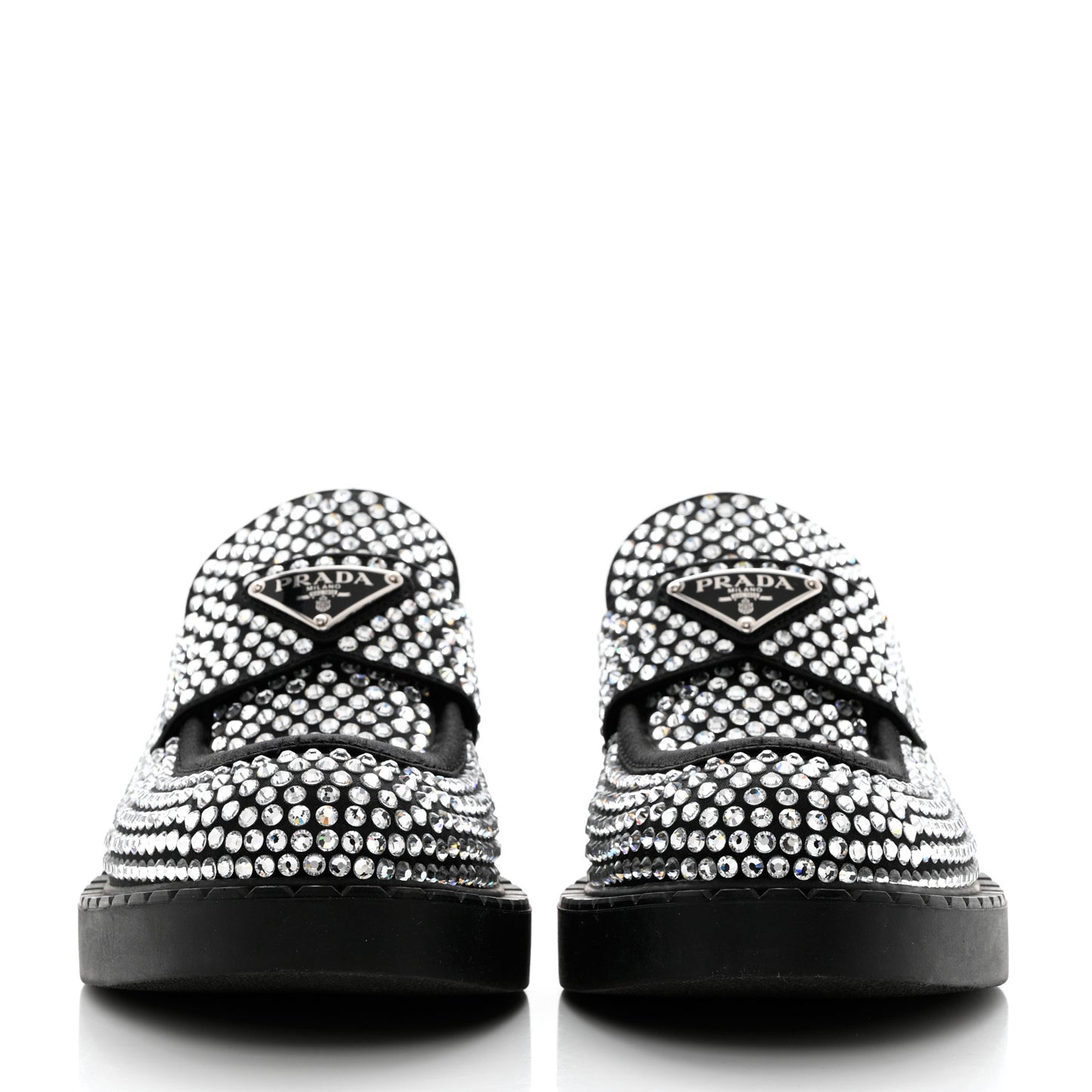 Satin Crystal Metal Triangle Logo 50mm Loafers 39 Cristal