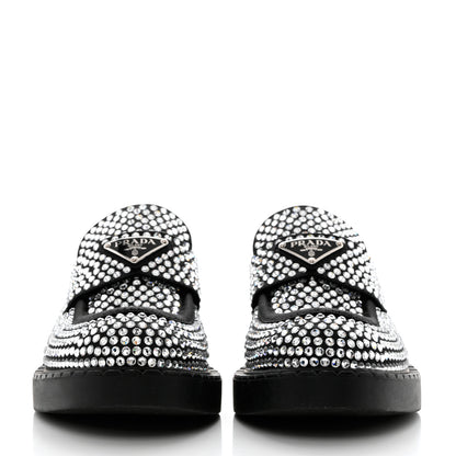 Prada Satin Crystal Metal Triangle Logo 50mm Loafers 39 Cristal 2 of 10