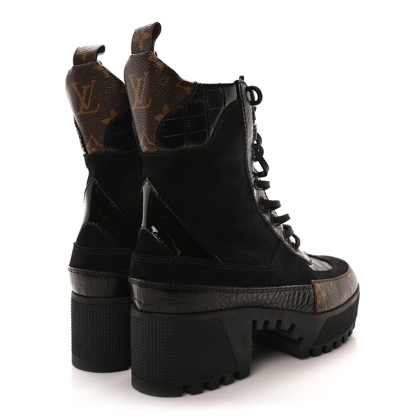 Suede Calfskin Monogram Laureate Platform Desert Boots Black