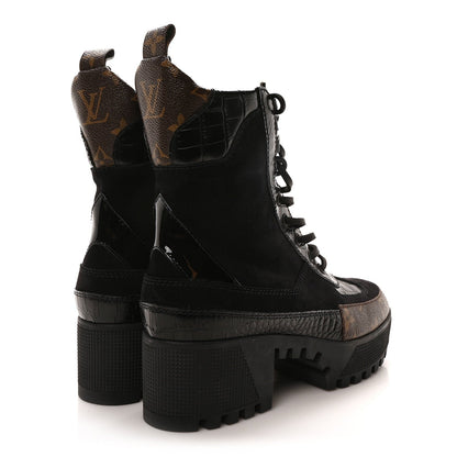Louis Vuitton Suede Calfskin Monogram Laureate Platform Desert Boots Black 5 of 7