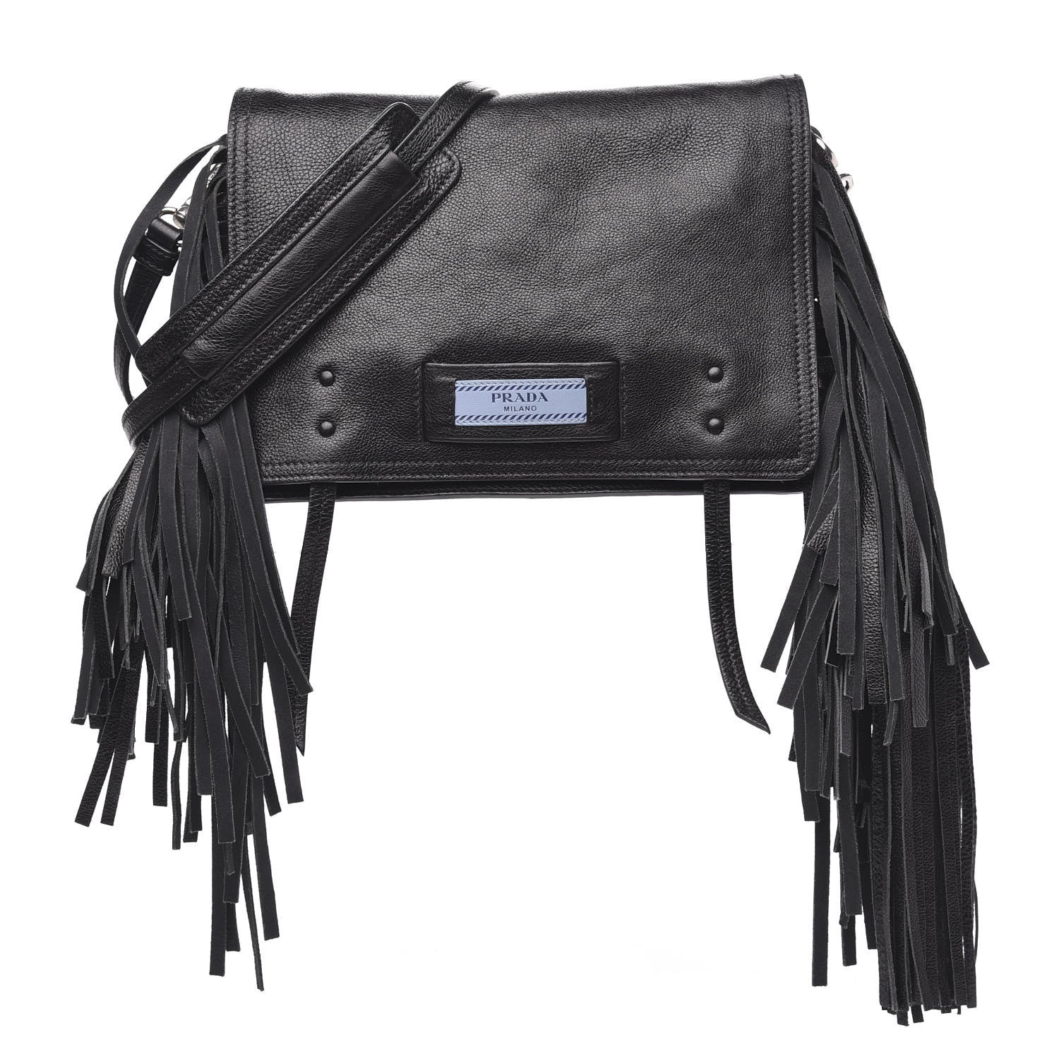Prada Glace Calf Etiquette Fringe Flap Black Astrale 1 of 11