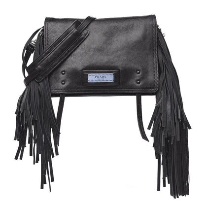 Prada Glace Calf Etiquette Fringe Flap Black Astrale 1 of 11