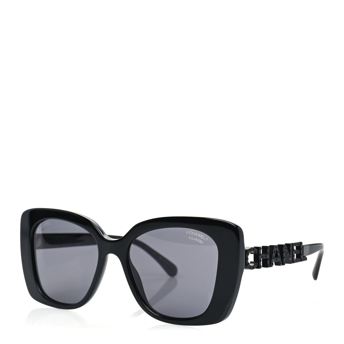 Acetate Strass Polarized Square Sunglasses 5422-B-A Black