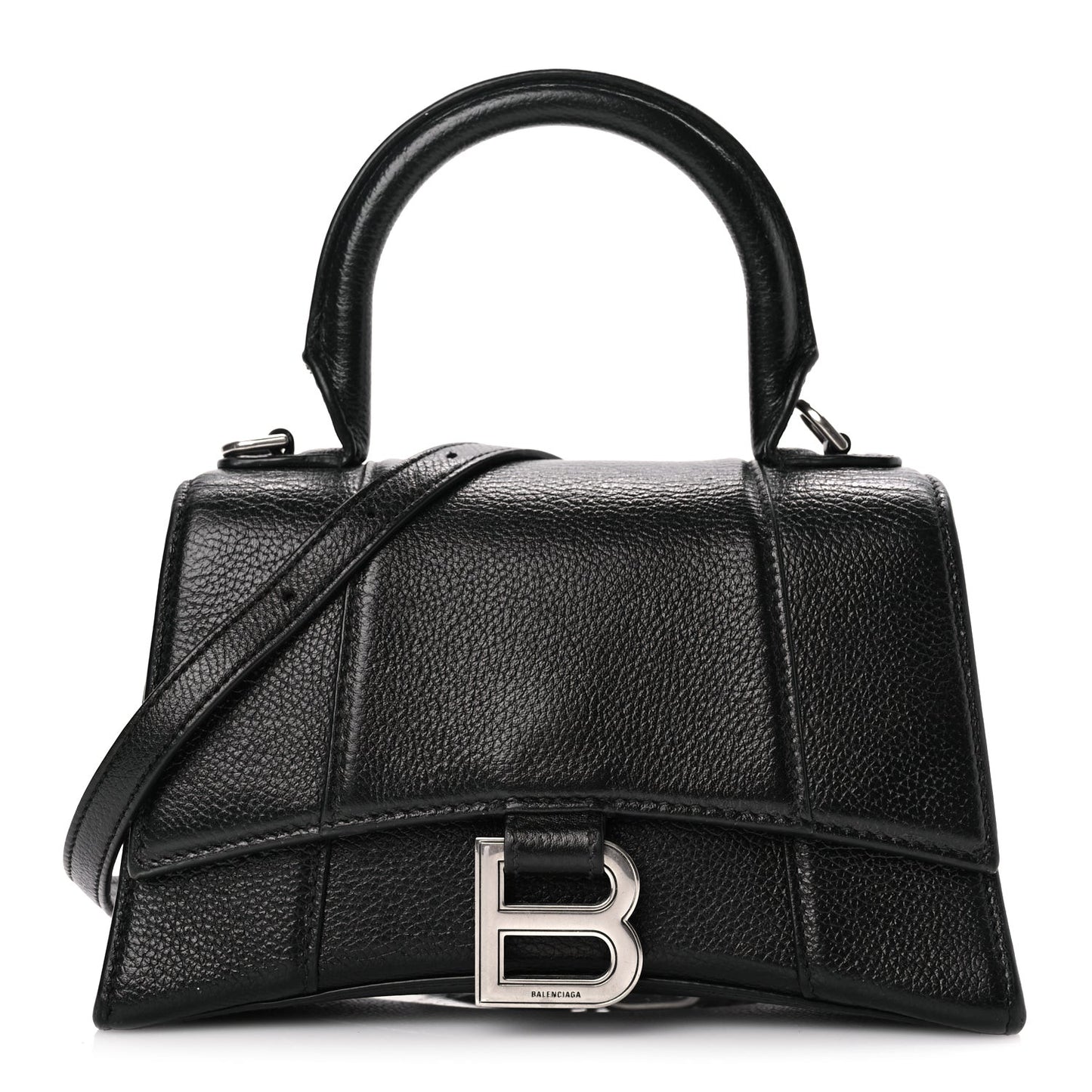 Grained Calfskin Hourglass Top Handle Bag XS Black