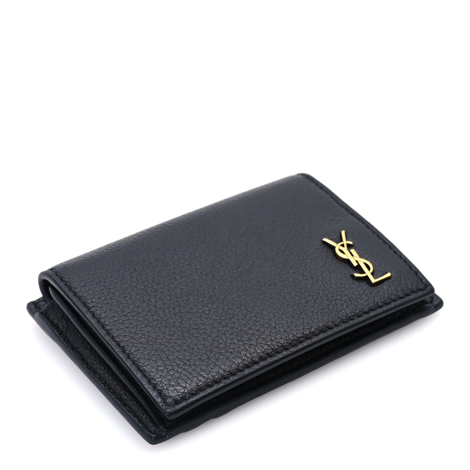 Saint Laurent Grained Calfskin Tiny Cassandre Flap Card Case  Black 4 of 7