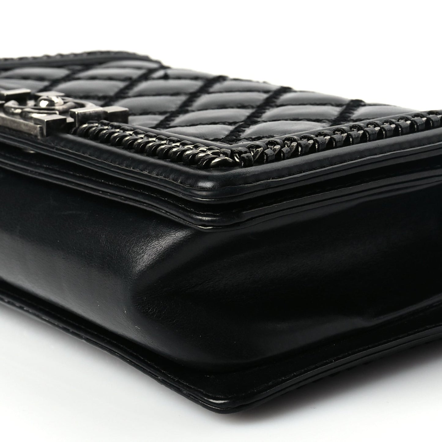 Goatskin Quilted Medium Boy Top Handle Flap Black