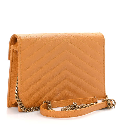 Saint Laurent Grain De Poudre Matelasse Chevron Monogram Envelope Chain Wallet Senape Yellow 3 of 9