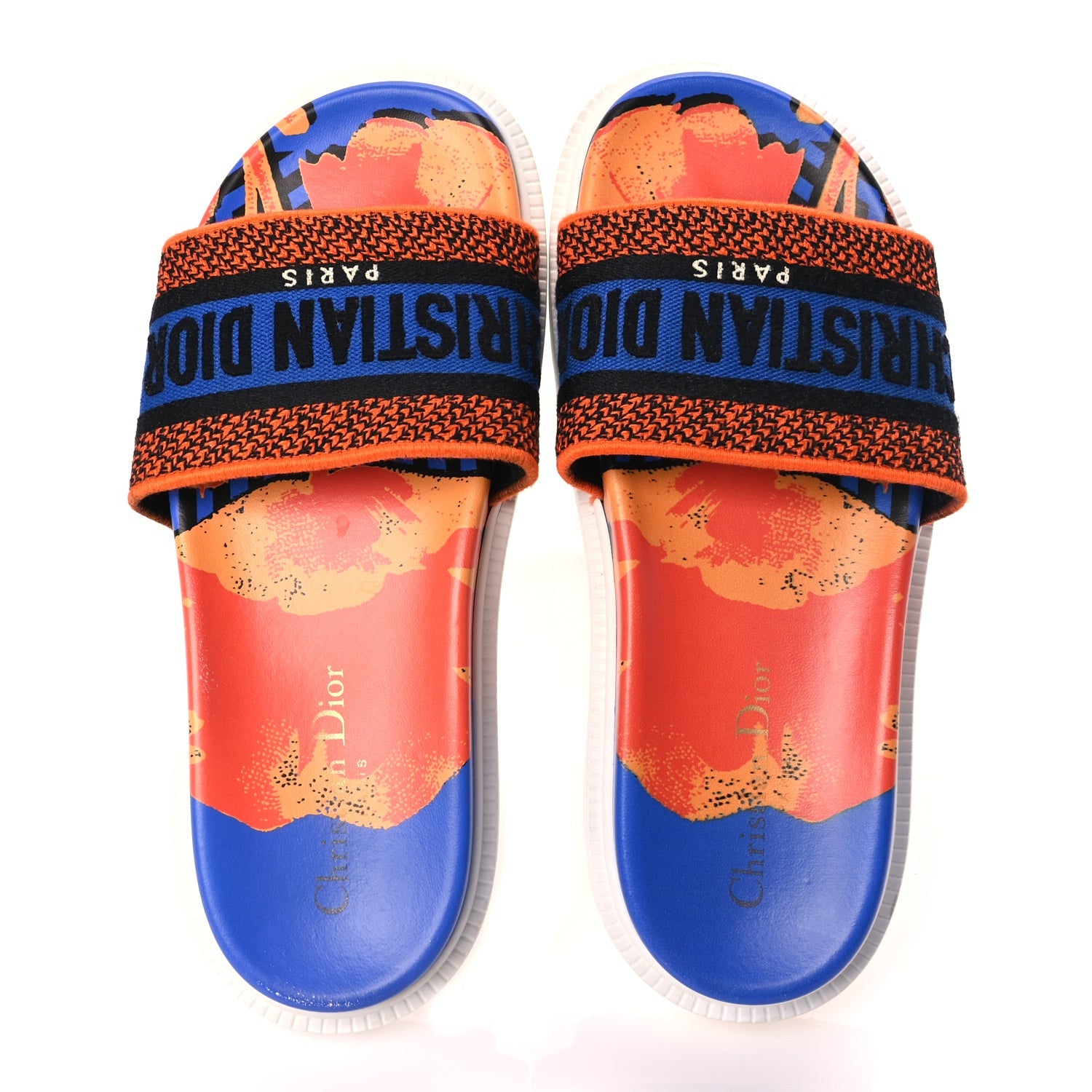 Christian Dior Canvas D-Flower Pop Embroidered Dway 10mm Slide Sandals 37.5 Blue Orange 2 of 7