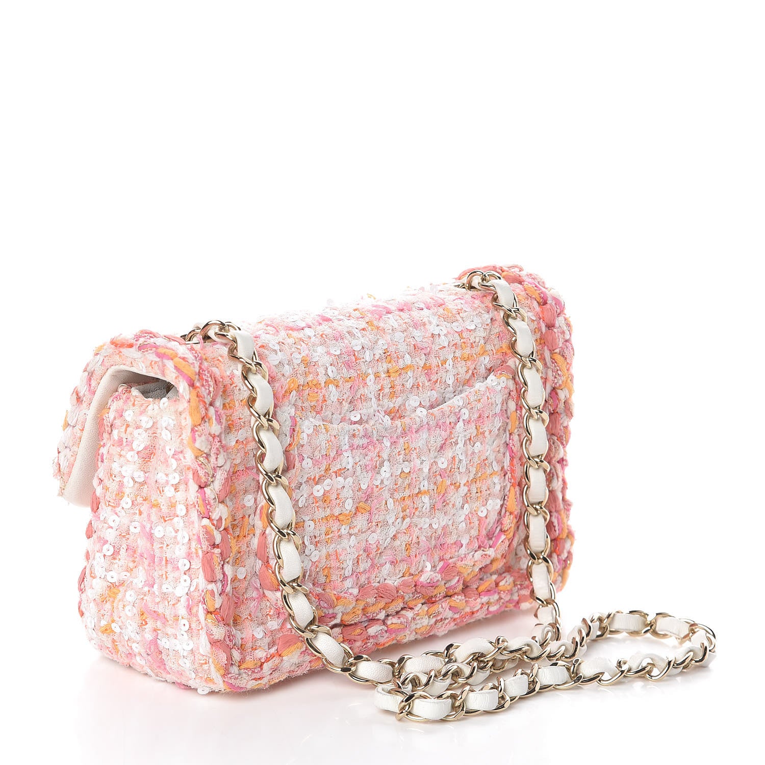 Chanel Tweed Braid Sequin Mini Flap White Pink Orange 3 of 11
