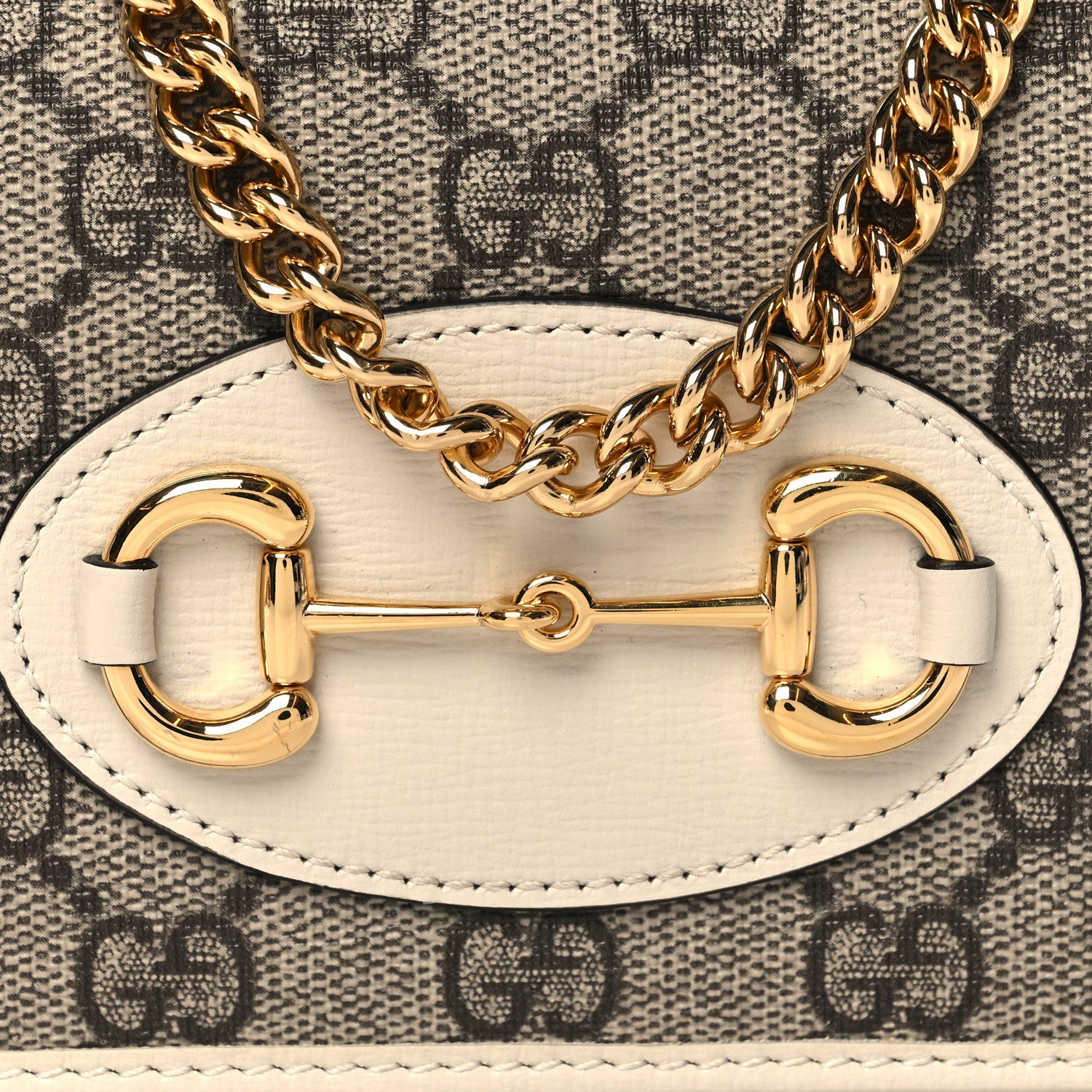 Gucci GG Supreme Monogram Azalea Calfskin Horsebit 1955 Wallet On Chain Beige Ebony Mystic White 8 of 10