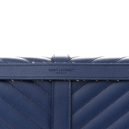 Saint Laurent Grain De Poudre Matelasse Chevron Large Monogram Satchel Navy Blue 13 of 13