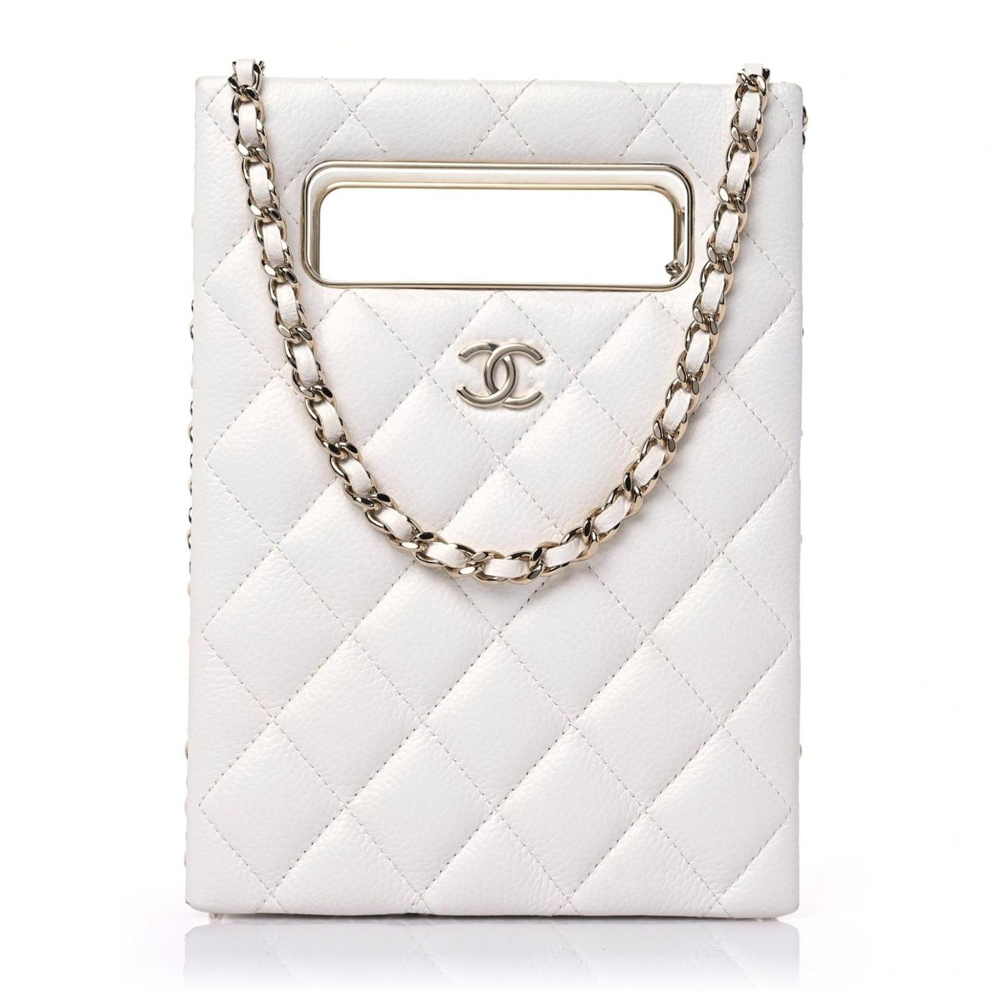 Calfskin Quilted Flat Handle Bag White