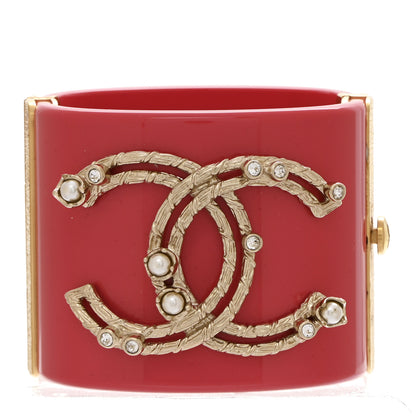 Chanel Resin Crystal Pearl CC Cuff Pink 1 of 4