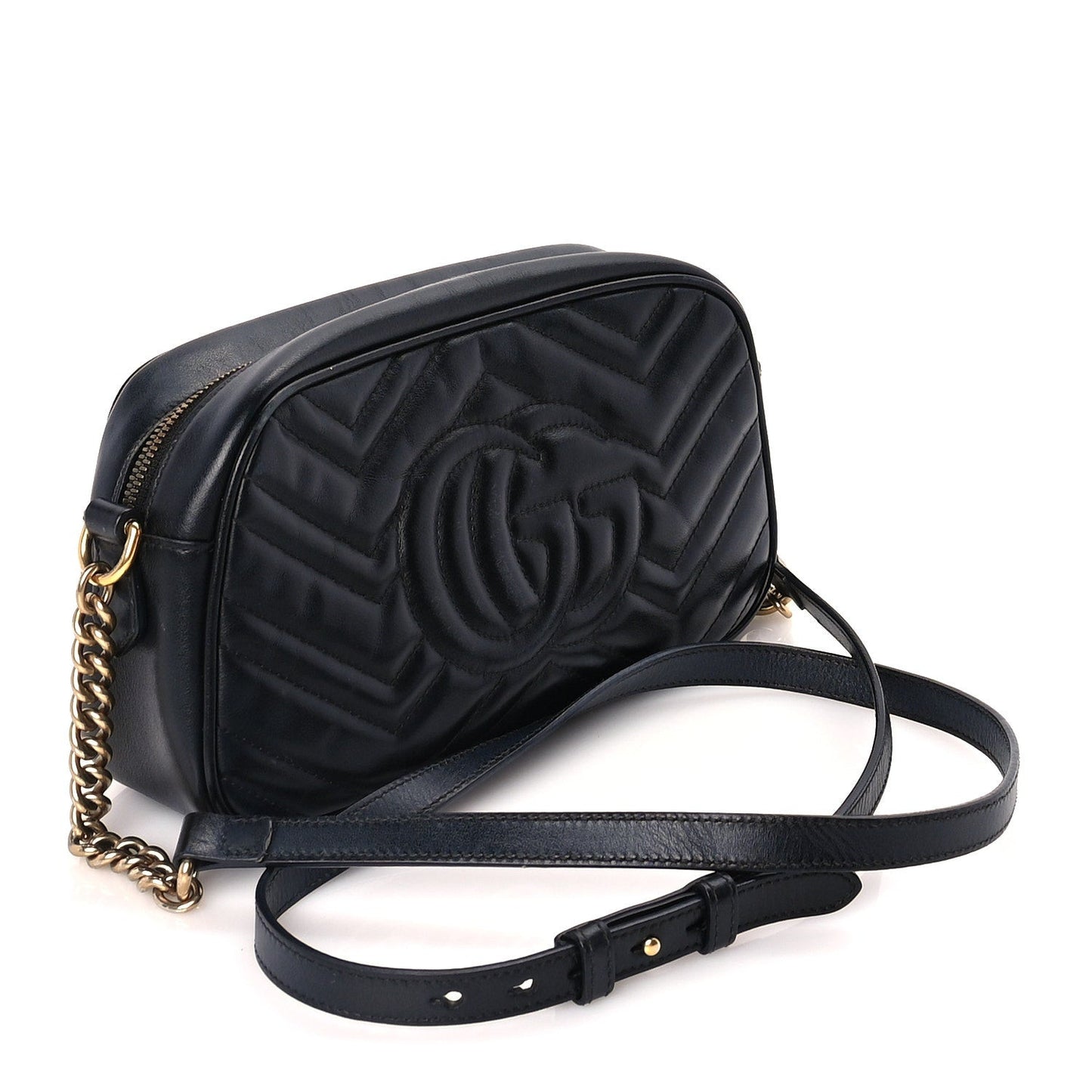 Calfskin Matelasse Small GG Marmont Chain Shoulder Bag  Black