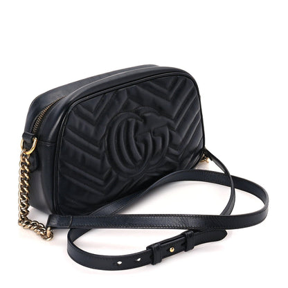 Gucci Calfskin Matelasse Small GG Marmont Chain Shoulder Bag  Black 2 of 8