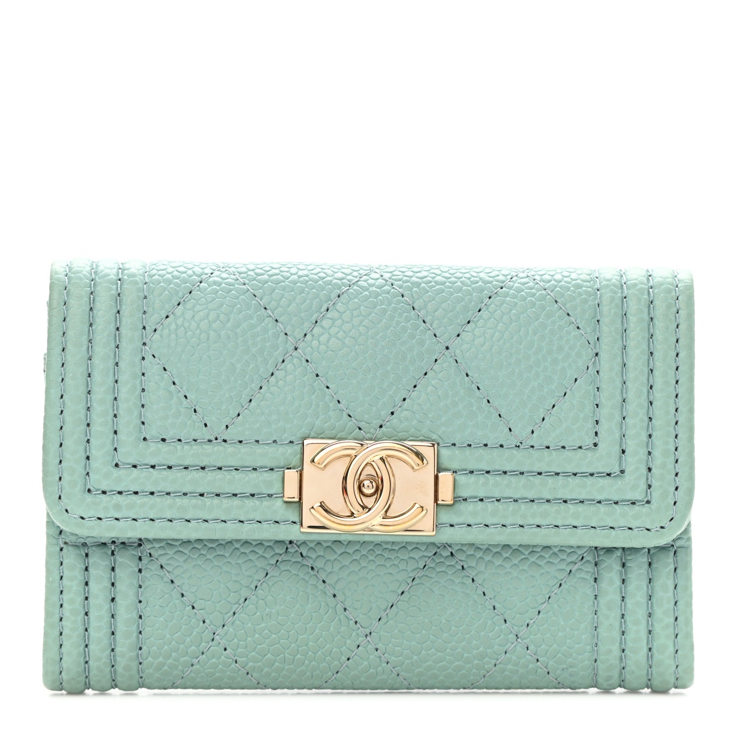 Chanel Caviar Quilted Boy Flap Card Holder Light Blue 1 of 9