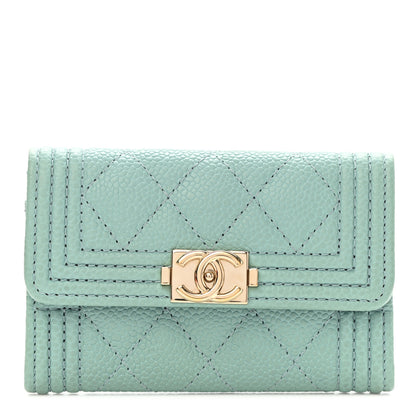 Chanel Caviar Quilted Boy Flap Card Holder Light Blue 1 of 9