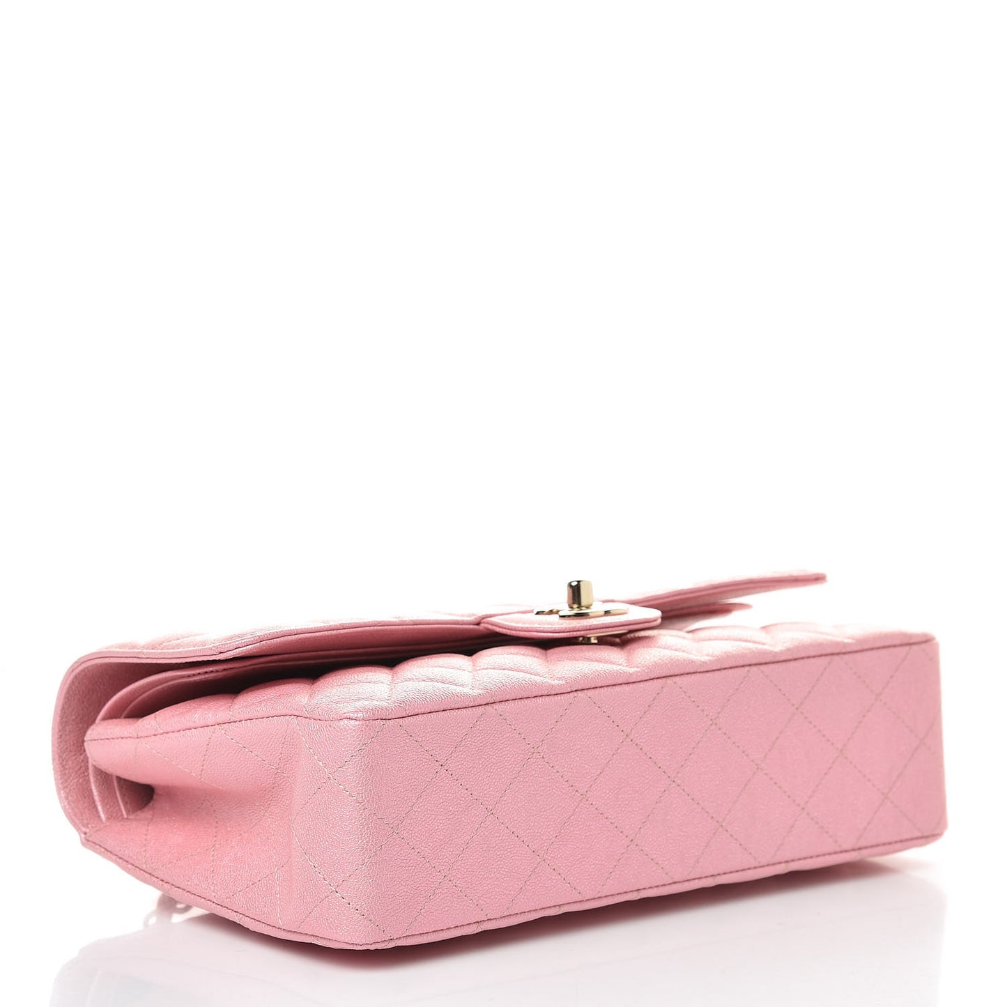 Iridescent Caviar Quilted Medium Double Flap Rose Pink