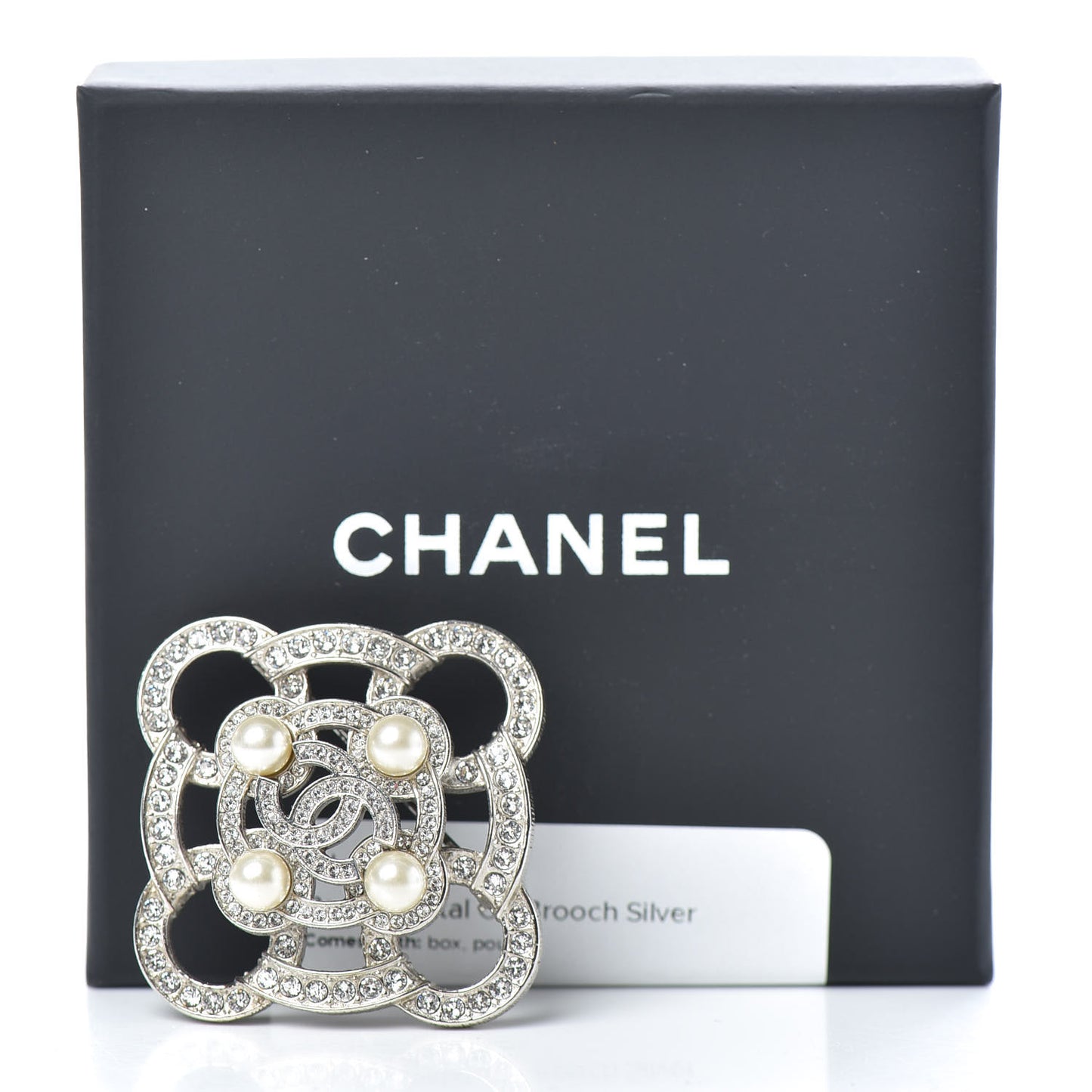 Pearl Crystal CC Brooch Silver