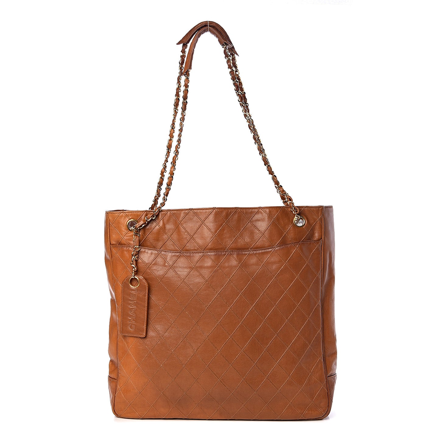 Lambskin Diamond Embossed Shopping Tote Brown