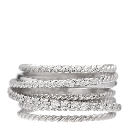 David Yurman Sterling Silver Diamond 11mm Wide Crossover Cable Ring 52 6 1 of 4