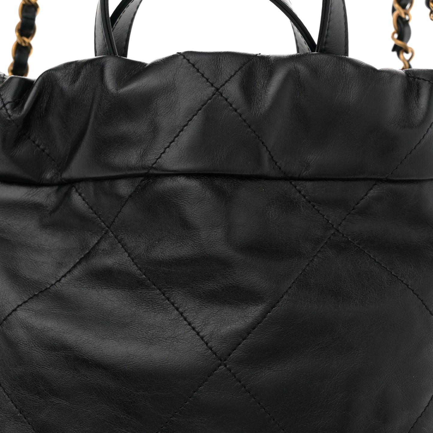 Shiny Calfskin Quilted Chanel 22 Backpack Black