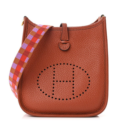 Hermes Taurillon Clemence Maxi Quadrille Evelyne TPM Cuivre Capucine Parme Rouge Duchess 1 of 7
