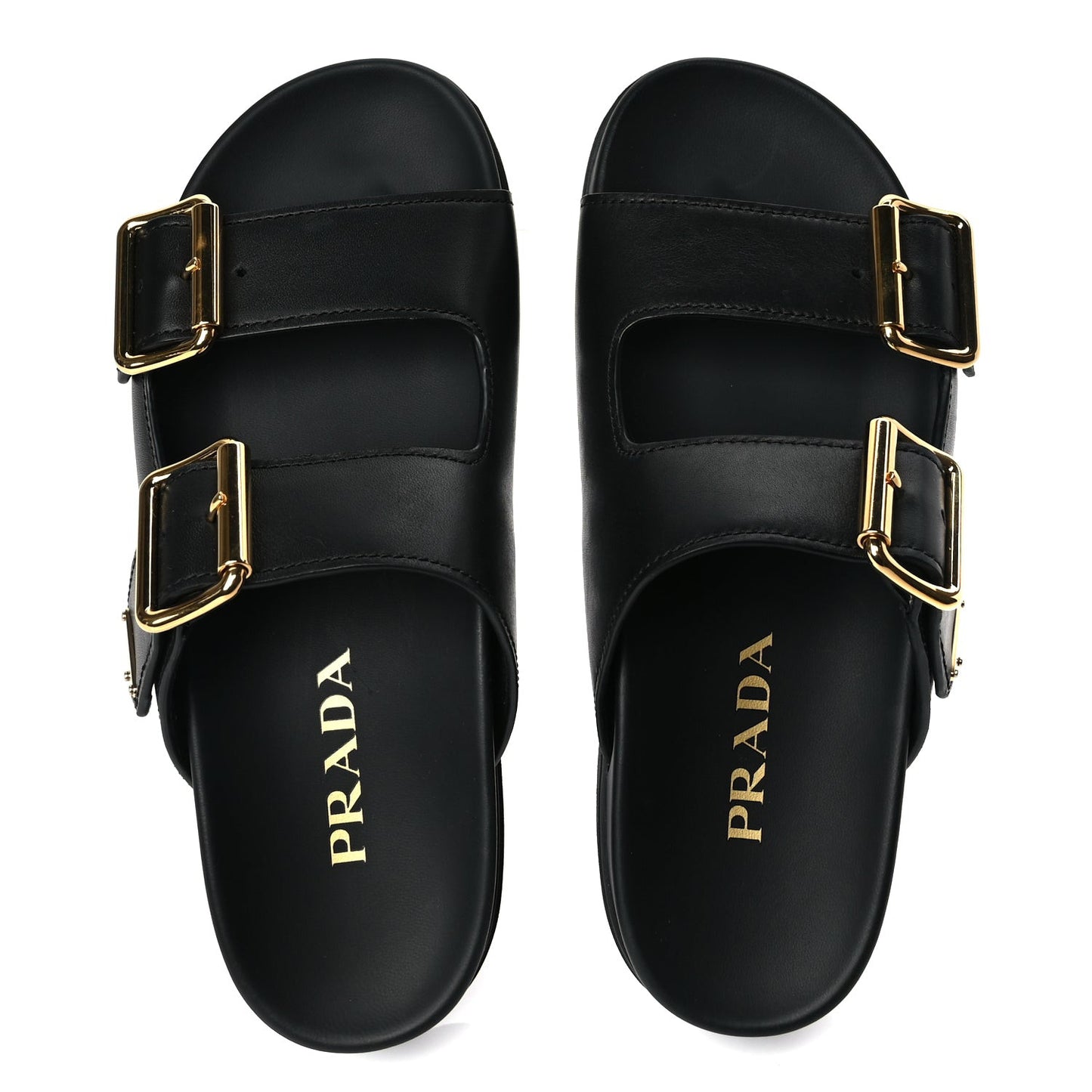 Vitello Sport Metal Triangle Logo Womens Double Buckle 20mm Slide Sandals Black