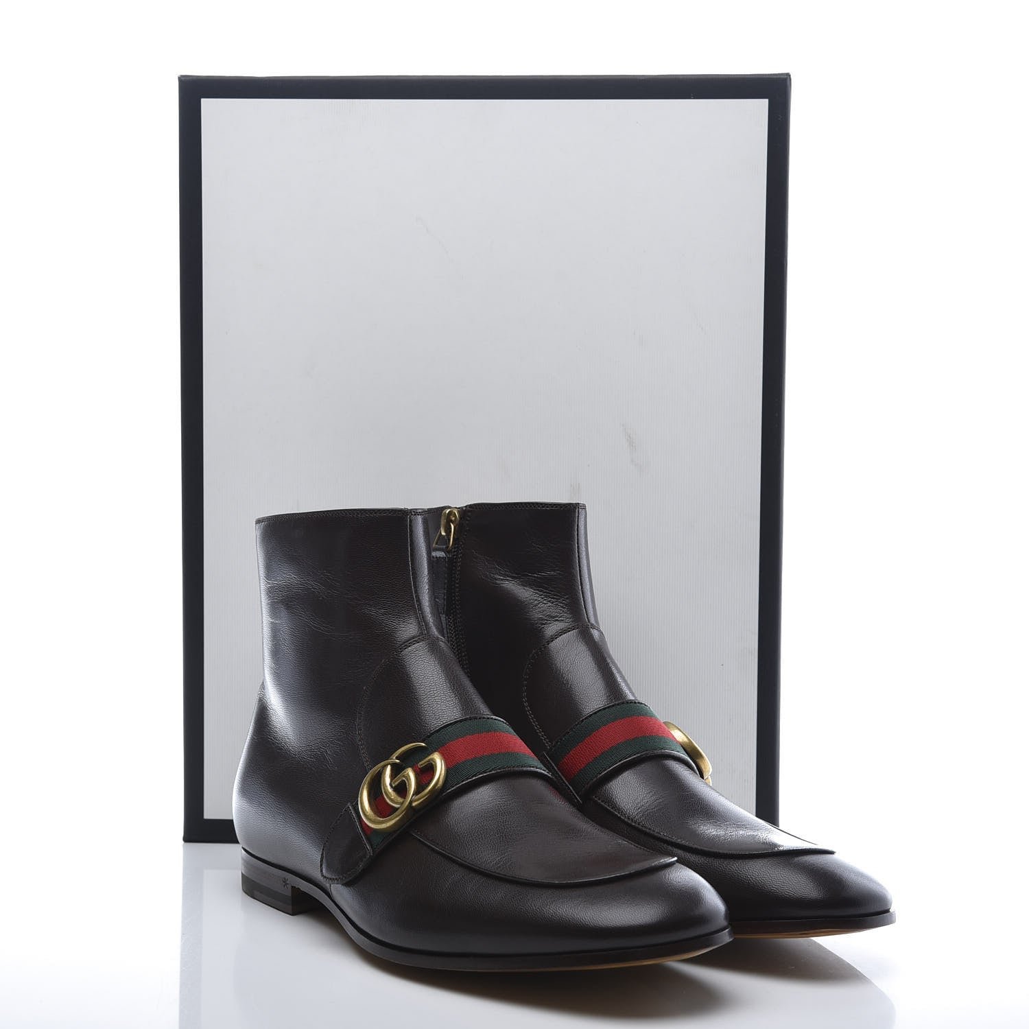 Gucci Goatskin Web Mens GG Ankle Boots 7 Cocoa 9 of 9