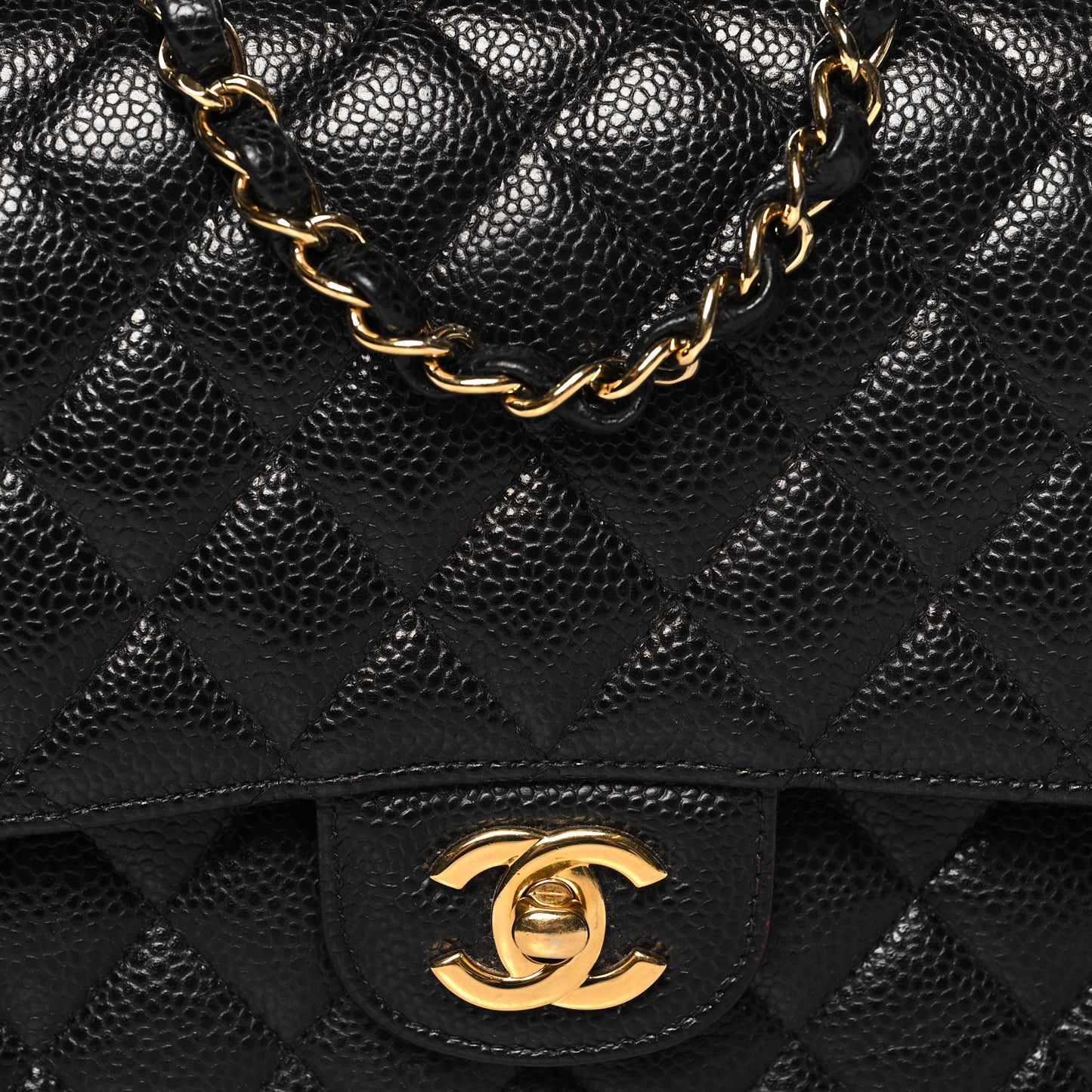 Caviar Quilted Medium Double Flap Black