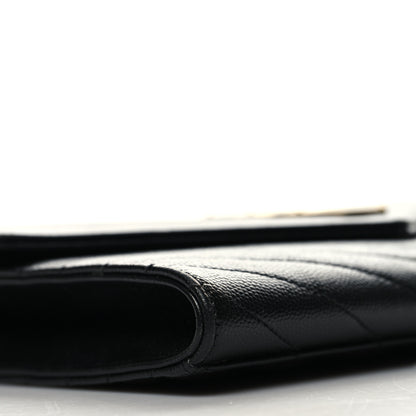 Saint Laurent Grain De Poudre Matelasse Chevron Monogram Envelope Clutch Black 9 of 11