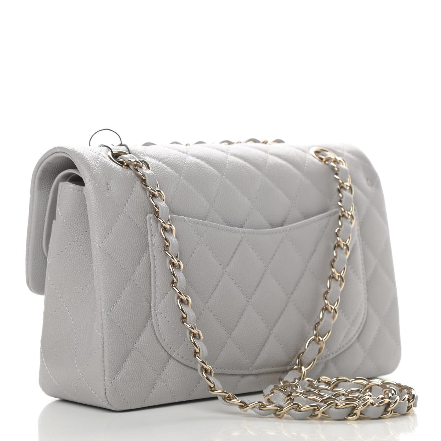Caviar Quilted Small Double Flap Grey
