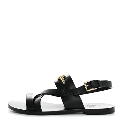 Valentino Garavani Calfskin VLogo Gate Sandals 37 Black 1 of 10
