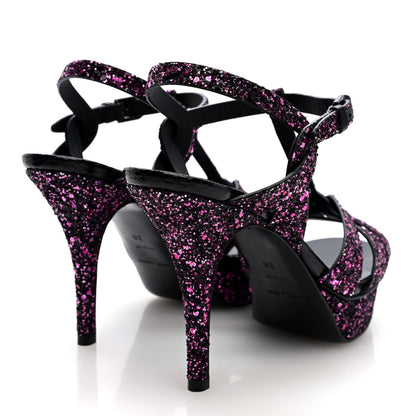 Saint Laurent Glitter Calfskin Ayers Tribute 75 Platform Sandals 38 Black Fuchsia 4 of 7