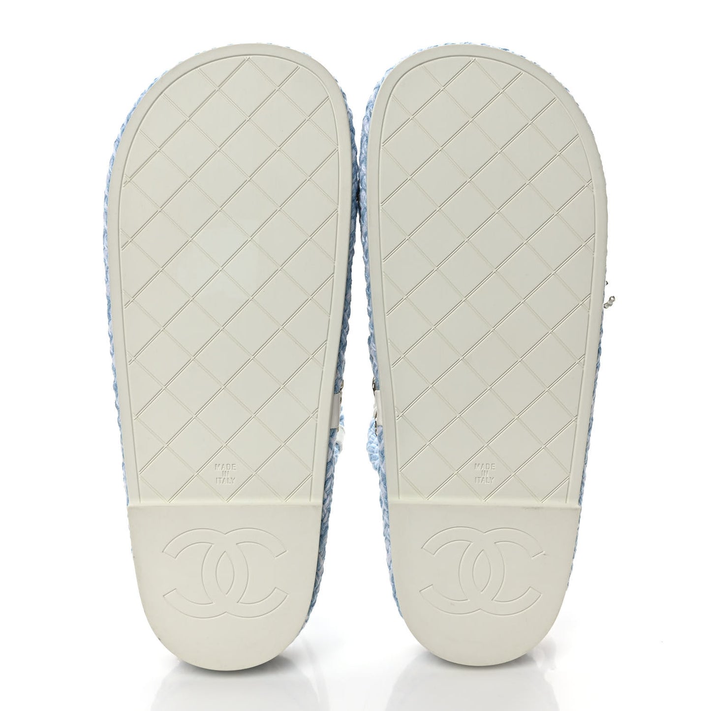 Lambskin Cord Chain CC Sandals 36 Blue White