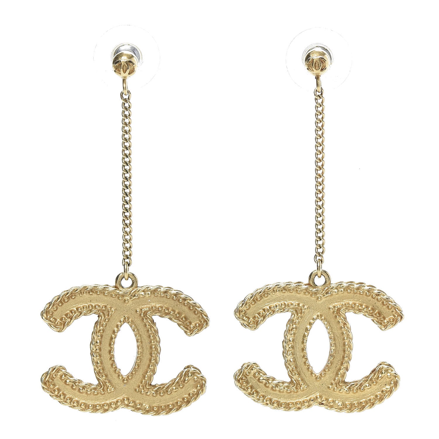 Chanel CC Drop Earrings Matte Gold 1 of 5